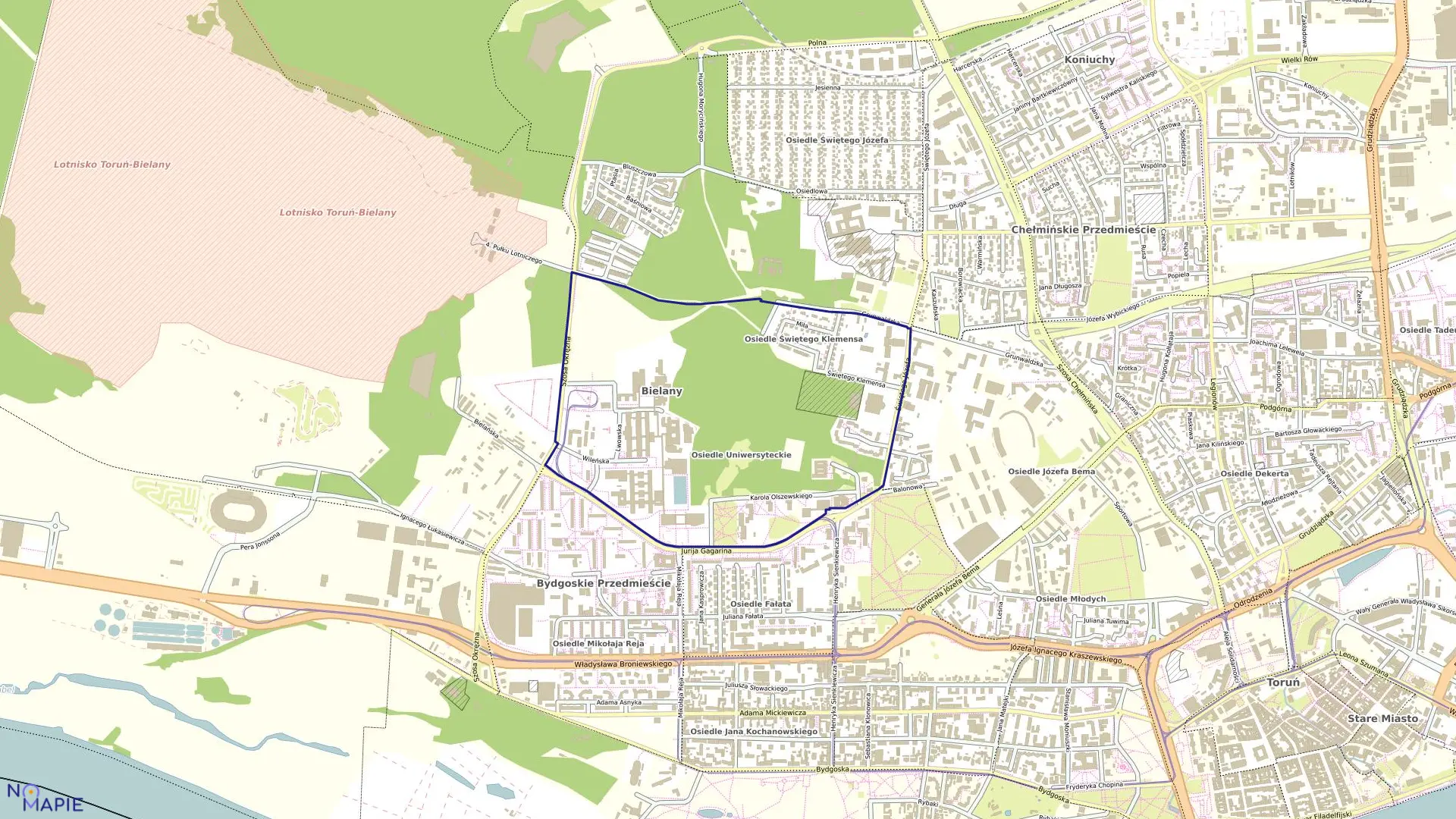 Mapa obrębu Obręb 1 w mieście Toruń