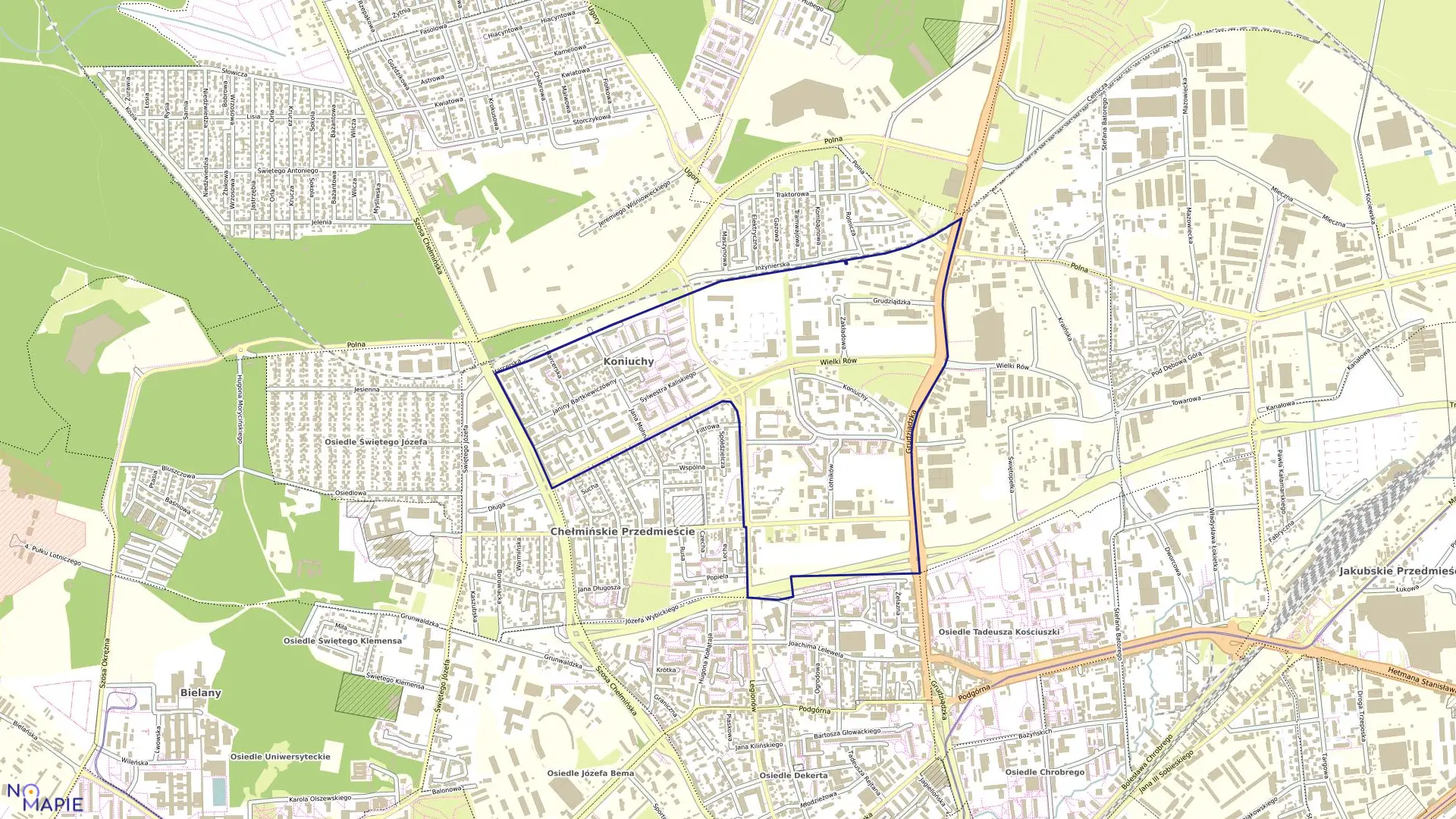 Mapa obrębu Obręb 38 w mieście Toruń